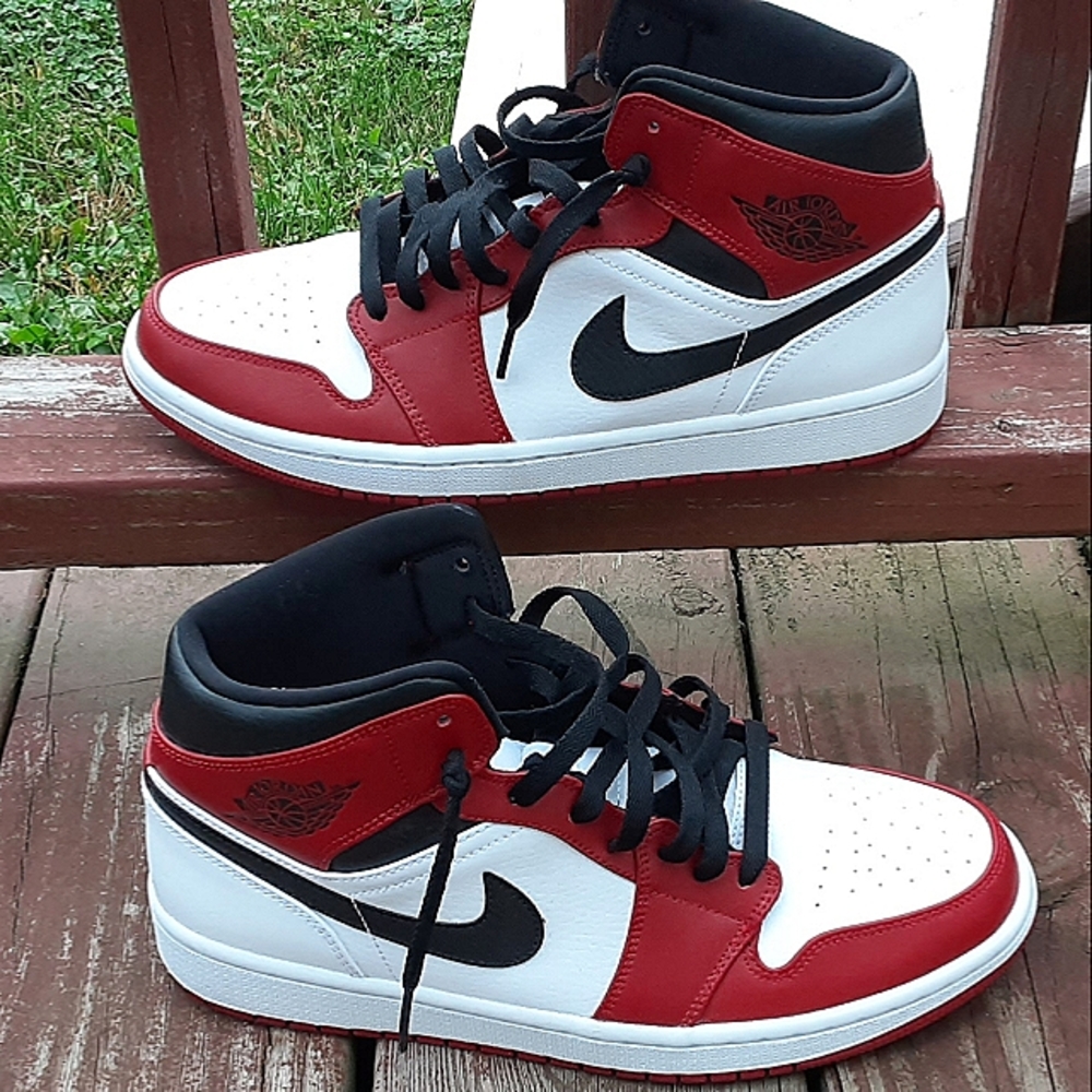 Jordan's, size 9.5 men's, red, black, & white